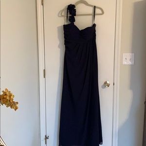Bill Levkoff navy bridesmaid dress.